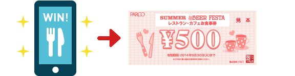 当たり画面をスタッフに提示するとお食事券を交換できます